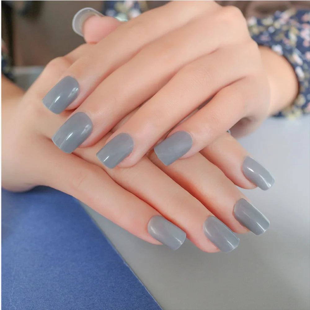 20Styles Solid Color Square Head False Nail Tip Wearable Fake Nails Artificial Nail Tips Full Cover Press On Nails Manicure Tool